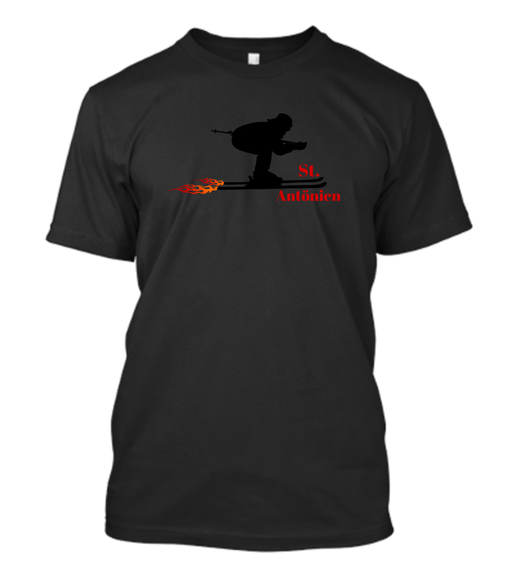 St. Antönien Switzerland Skiing Silhouette With Flame Trail T-Shirt