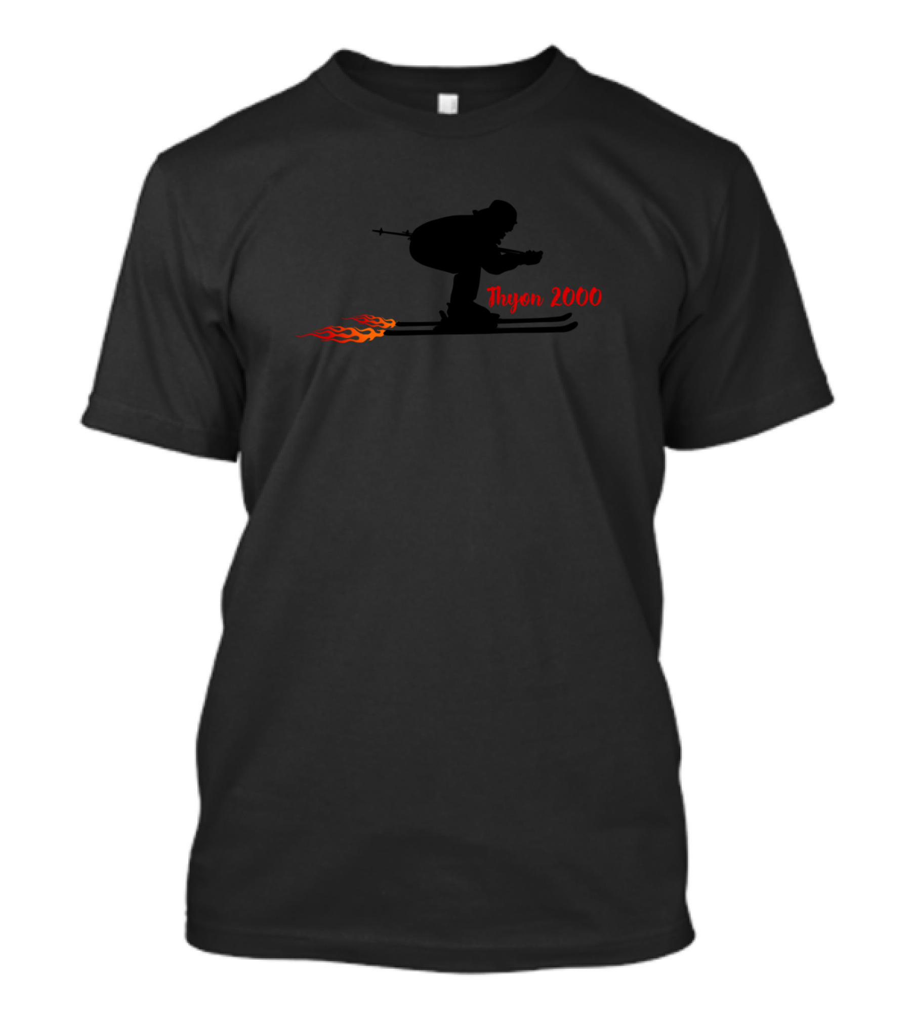 Thyon 2000 Switzerland Skiing Silhouette With Flame Trail T-Shirt
