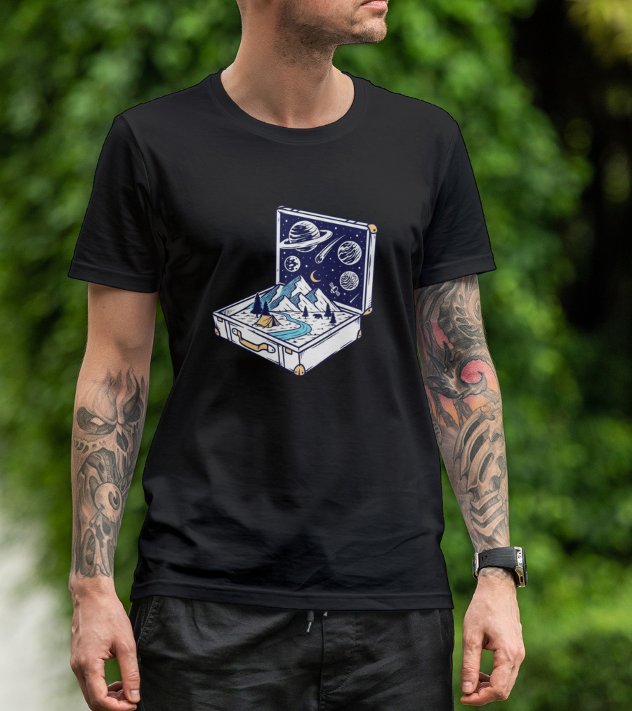 Adventure With Old Suitcases Cosmic Mountain Journey T-Shirt