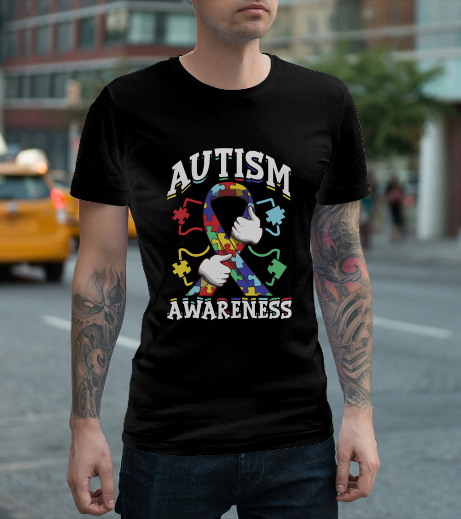 Autism Awareness Ribbon Puzzle Pieces With Hands T-Shirt