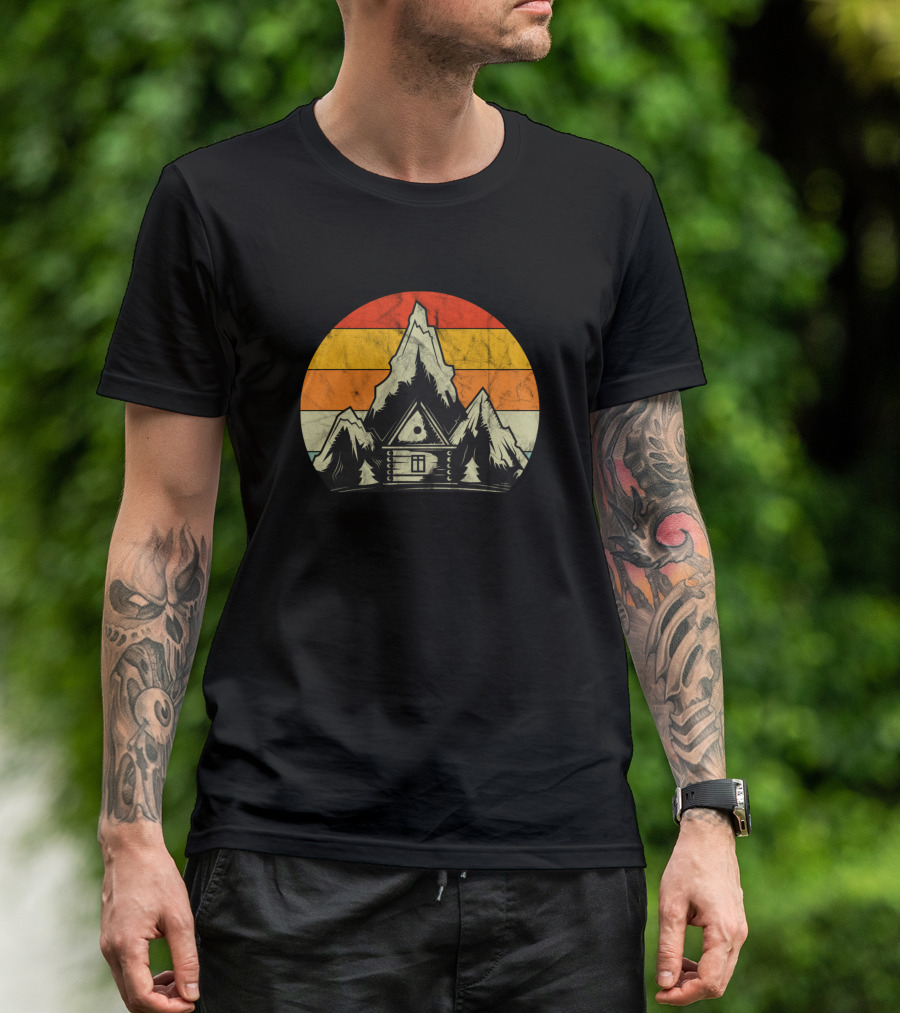 Vintage Mountain Cabin Sunset Camping Nature T-Shirt