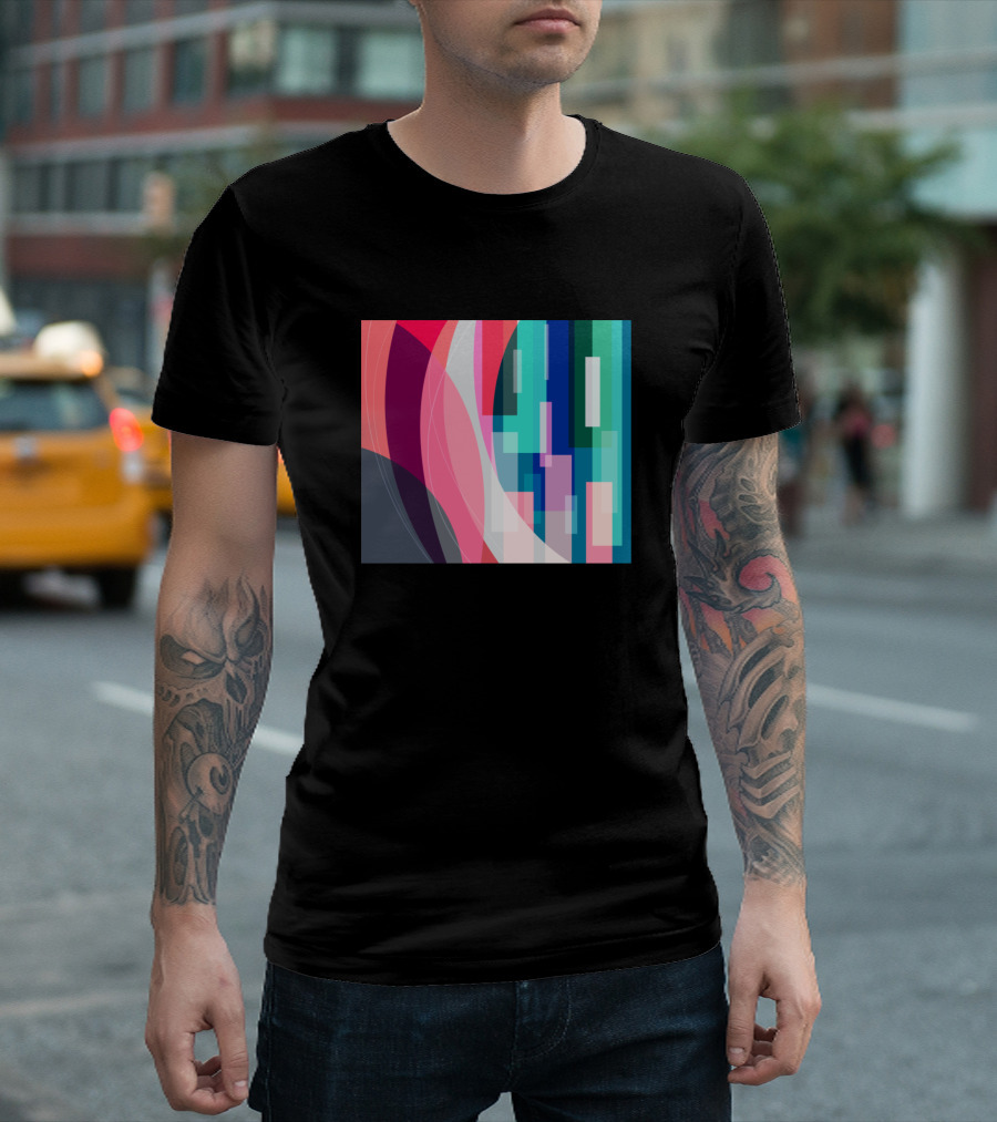 Colorful Geometrical Abstract Multicolor Rectangles And Curves T-Shirt