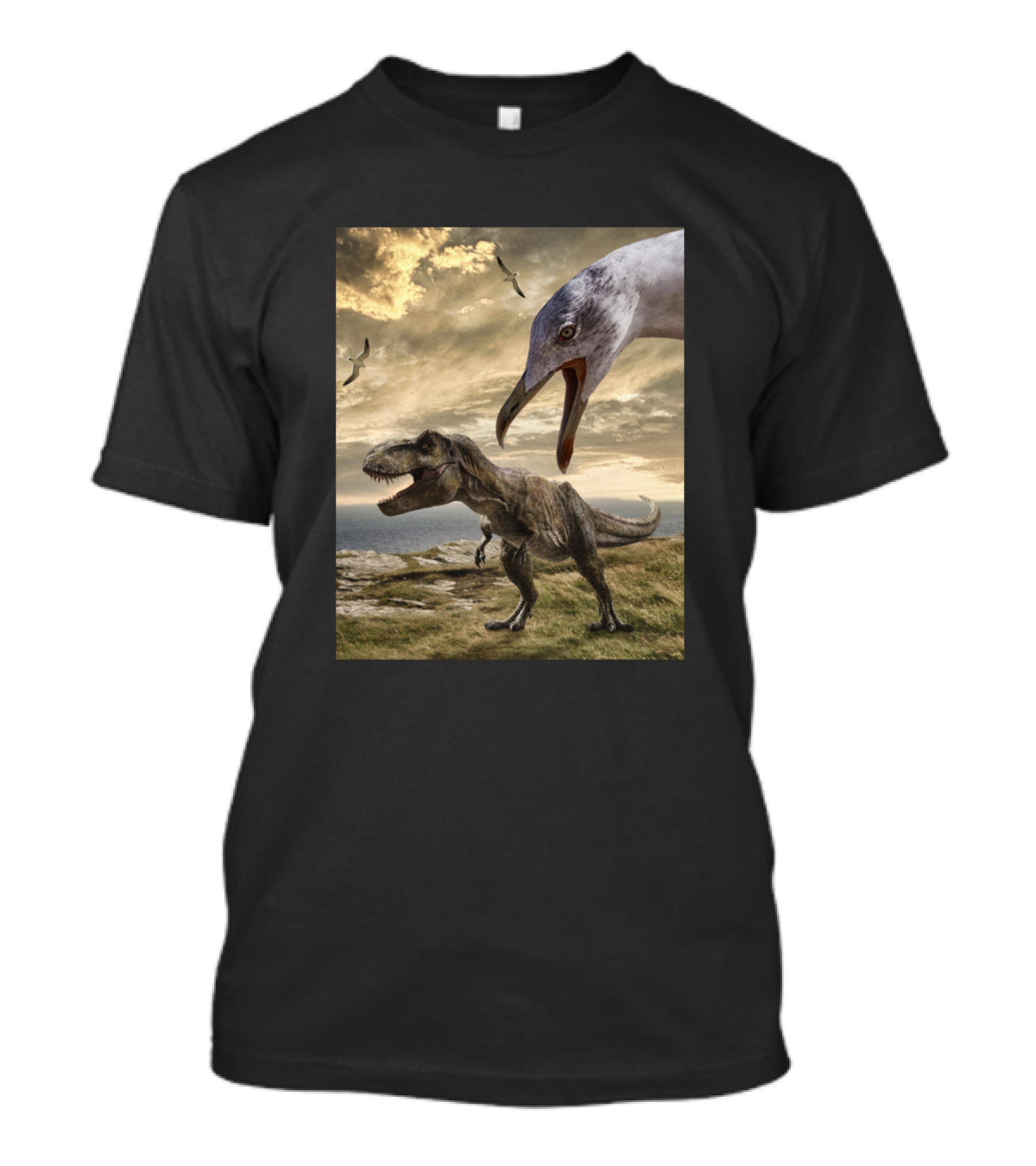 Dinosaur And Eagle Dragon Tyrannosaurus And Bird Scene T-Shirt
