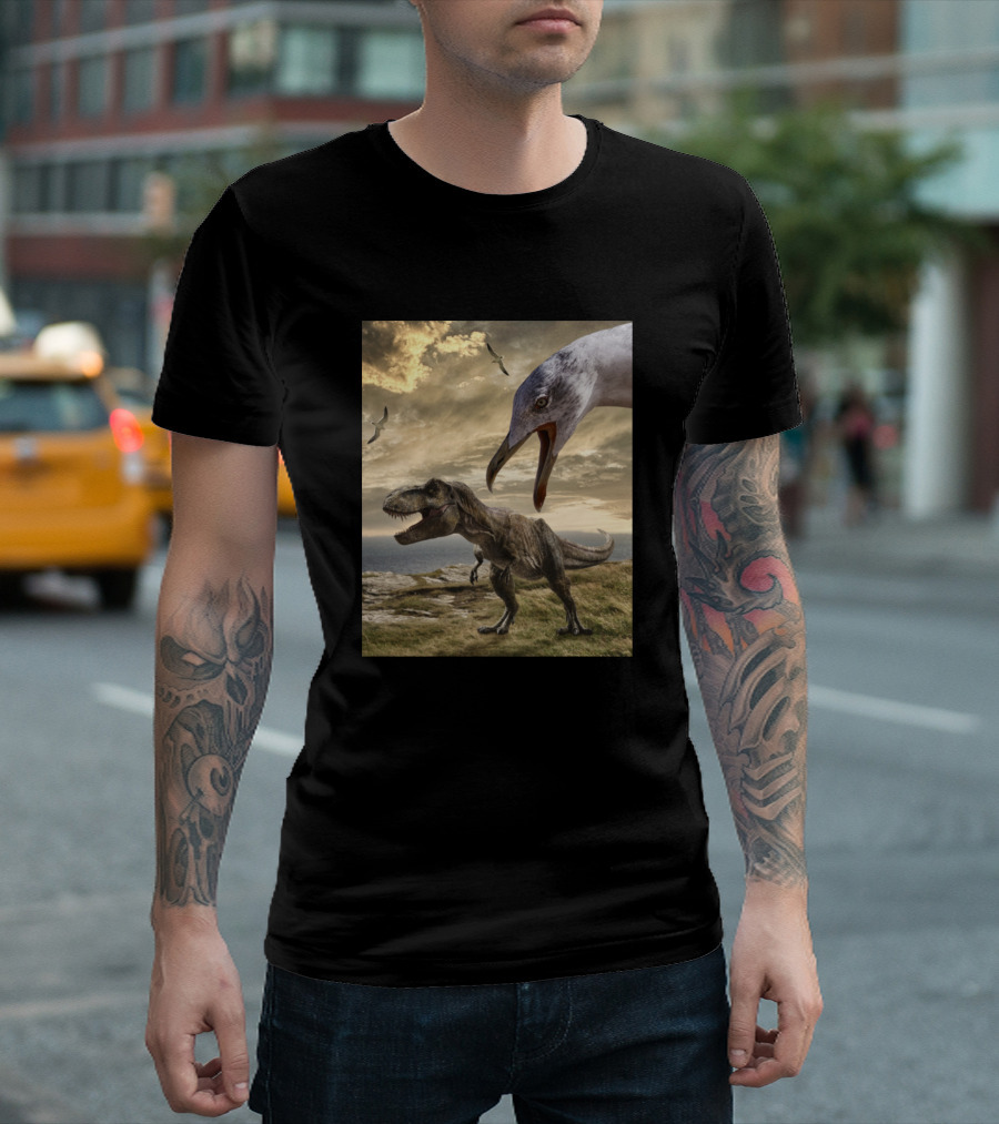 Dinosaur And Eagle Dragon Tyrannosaurus And Bird Scene T-Shirt