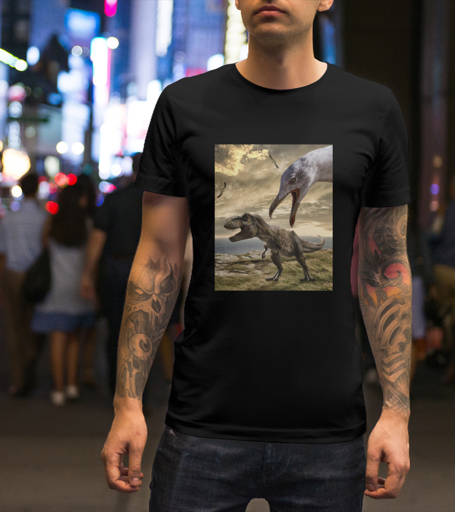 Dinosaur And Eagle Dragon Tyrannosaurus And Bird Scene T-Shirt