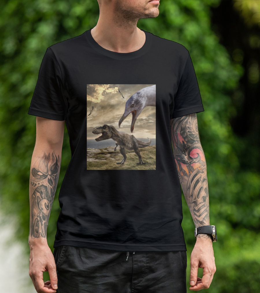 Dinosaur And Eagle Dragon Tyrannosaurus And Bird Scene T-Shirt