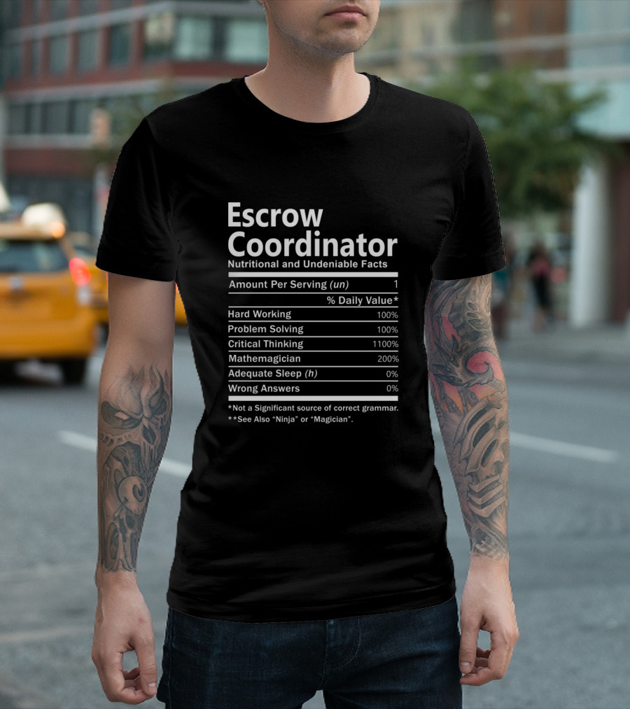 Escrow Coordinator Nutritional and Undeniable Facts Hard Working Problem Solving Critical Thinking Mathemagician Adequate Sleep Wrong Answers Ninja Ma