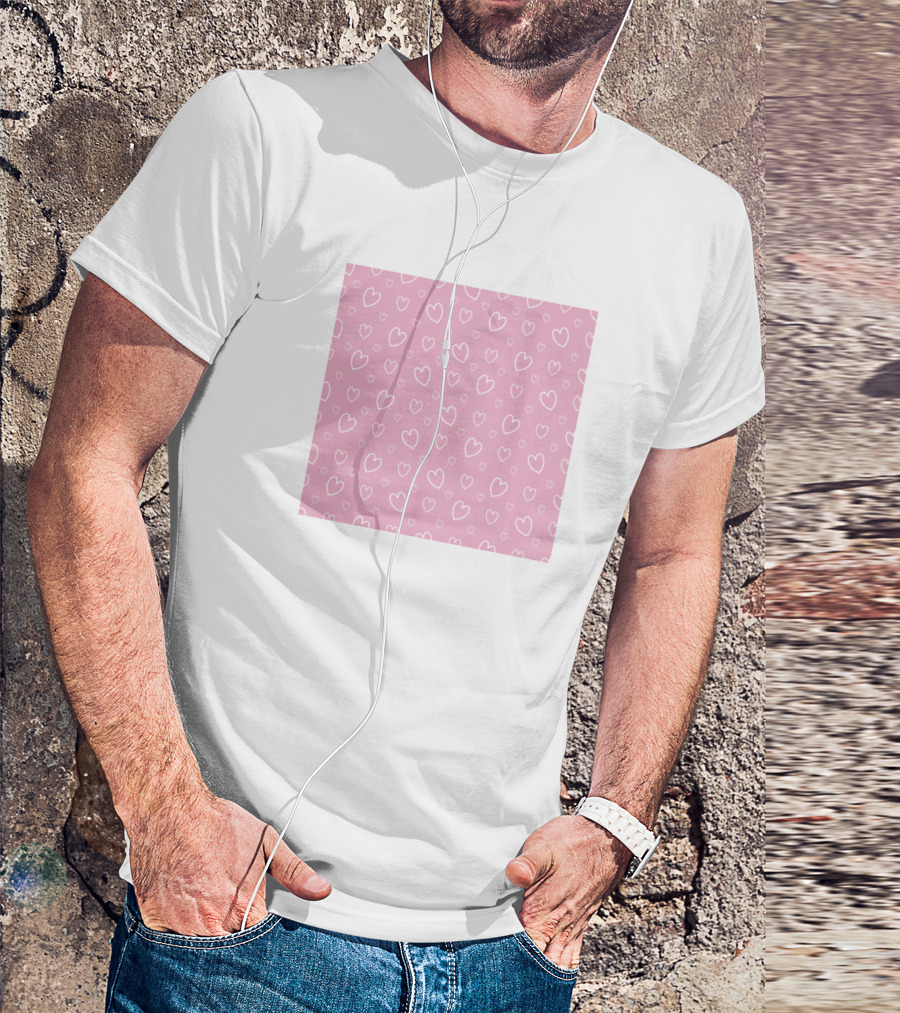 Hearts Pattern Pink And White Repeating T-Shirt