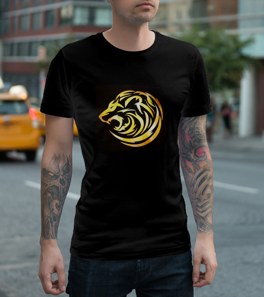 Lion Tribal Golden Circular Motif T-Shirt