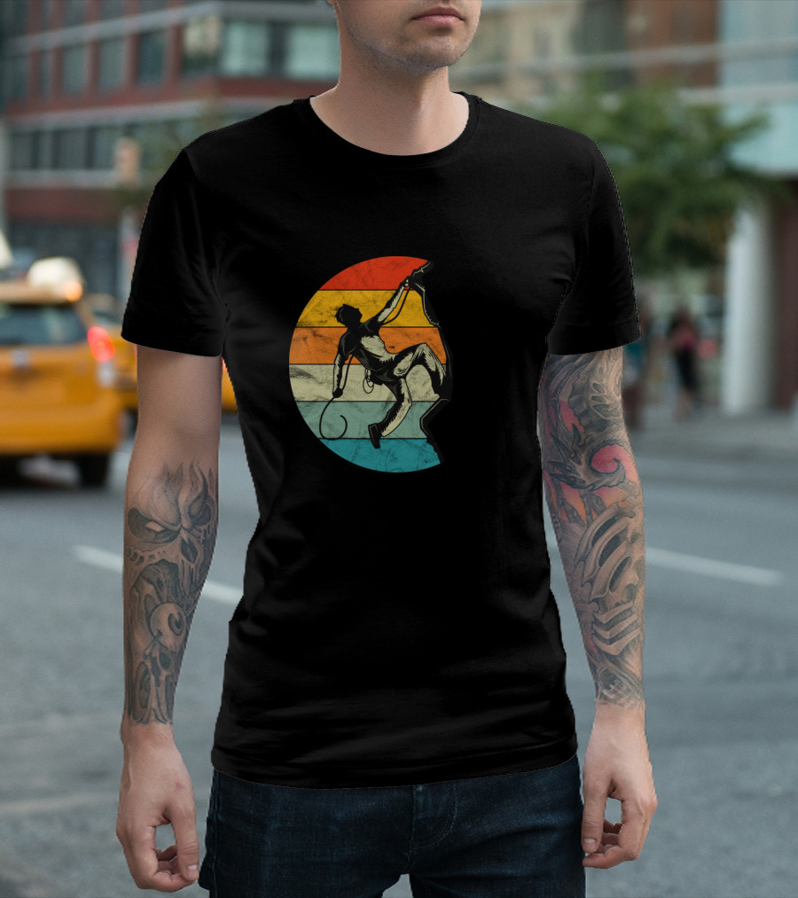 Mountaineering Mountain Climbing Sunset Vintage Retro Stripes T-Shirt