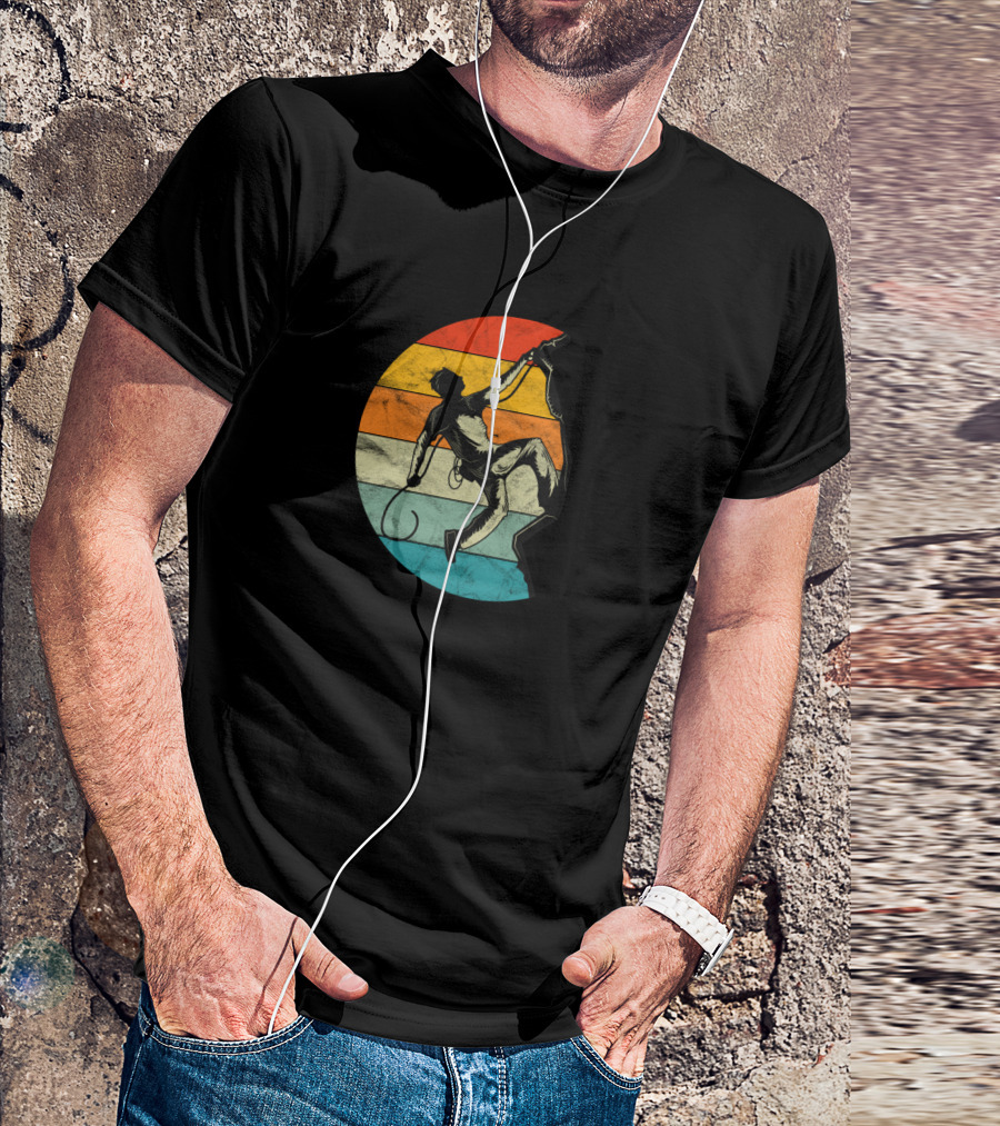 Mountaineering Mountain Climbing Sunset Vintage Retro Stripes T-Shirt