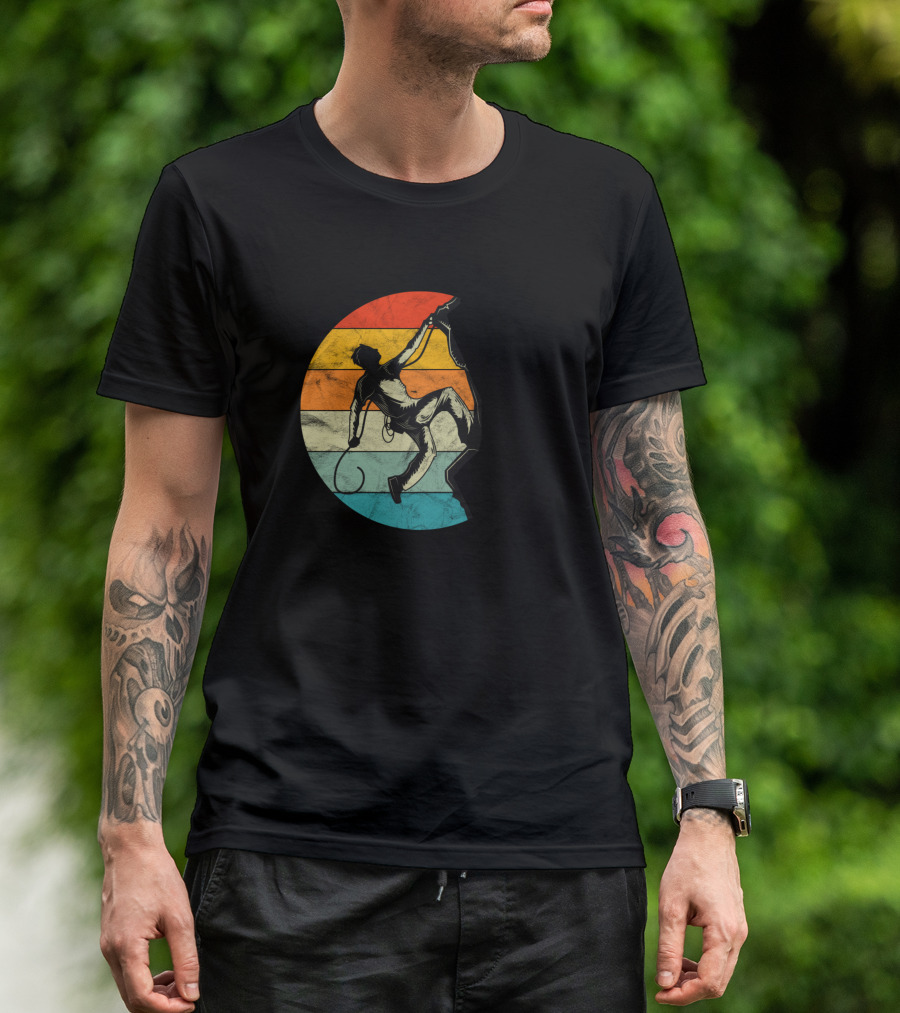 Mountaineering Mountain Climbing Sunset Vintage Retro Stripes T-Shirt