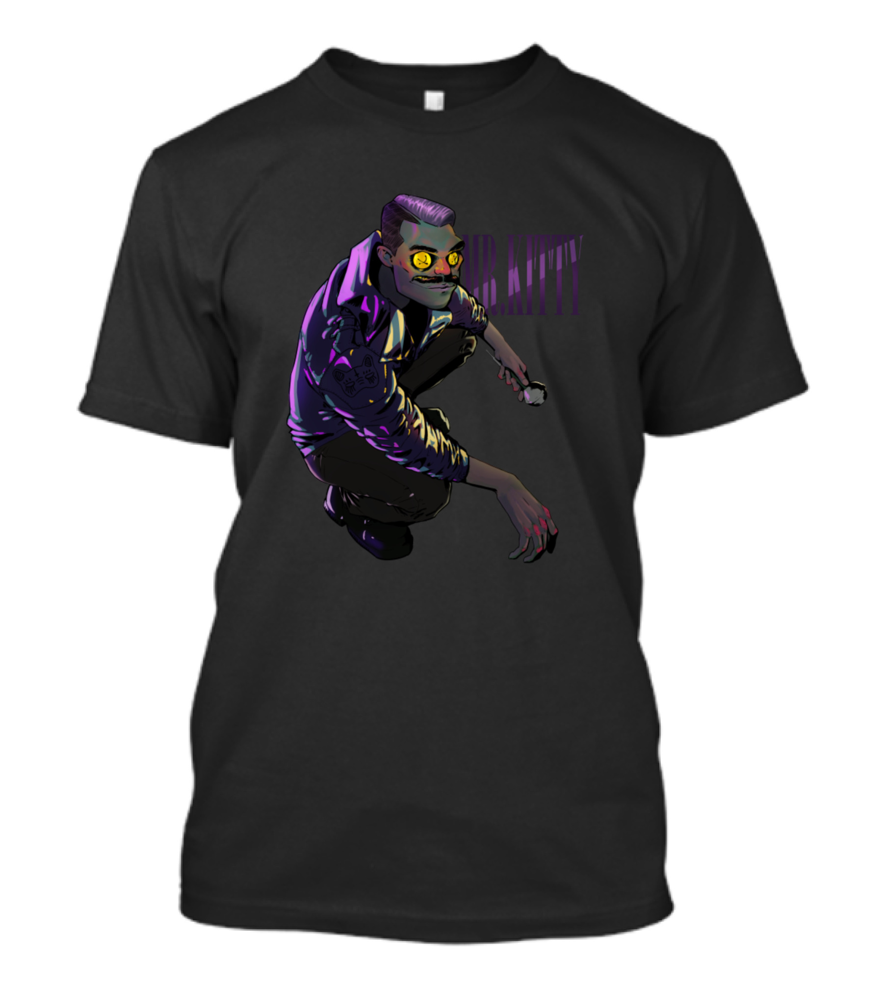 Mrkitty Neon Yellow-Eyed Crouching Character Gaming Controller T-Shirt