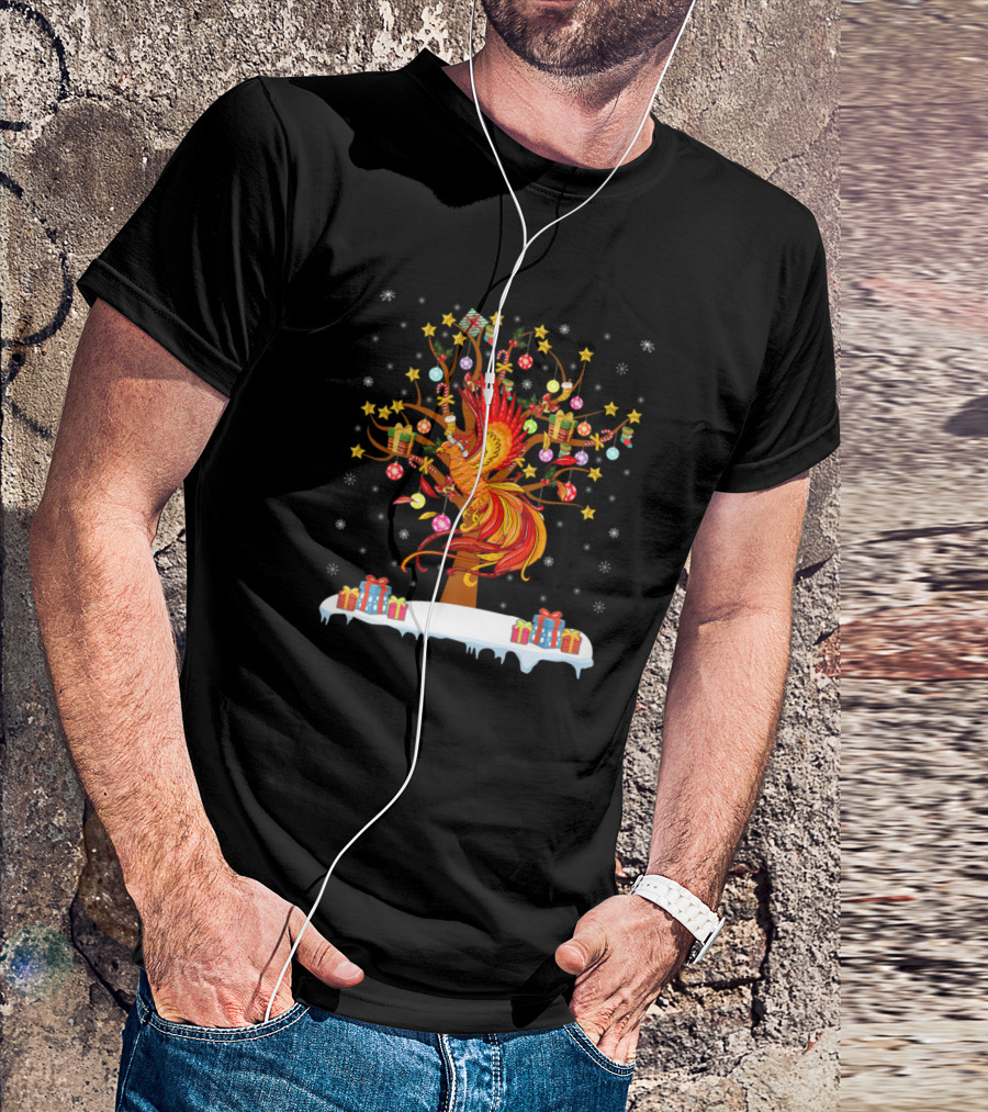 Phoenix Bird Decorating Christmas Tree With Presents And Stars Snowflakes T-Shirt