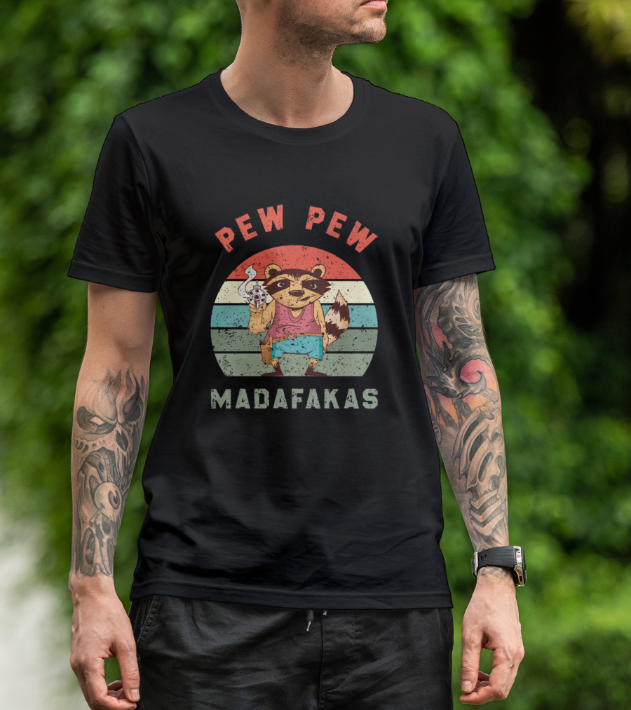 PEW PEW MADAFKAS Raccoon Retro T-Shirt