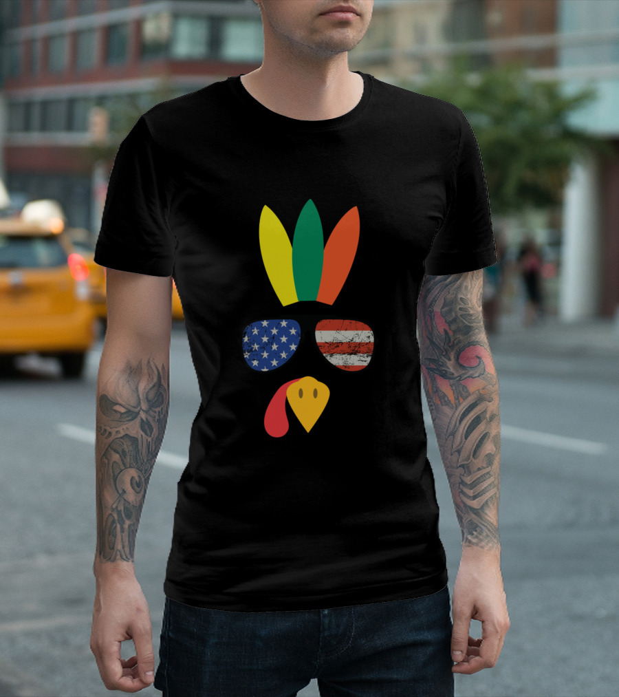 Thanksgiving Turkey Sunglasses American Flag Colors T-Shirt