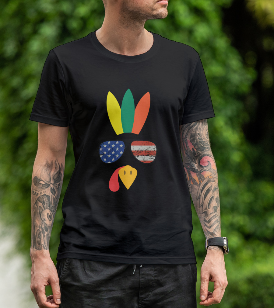 Thanksgiving Turkey Sunglasses American Flag Colors T-Shirt