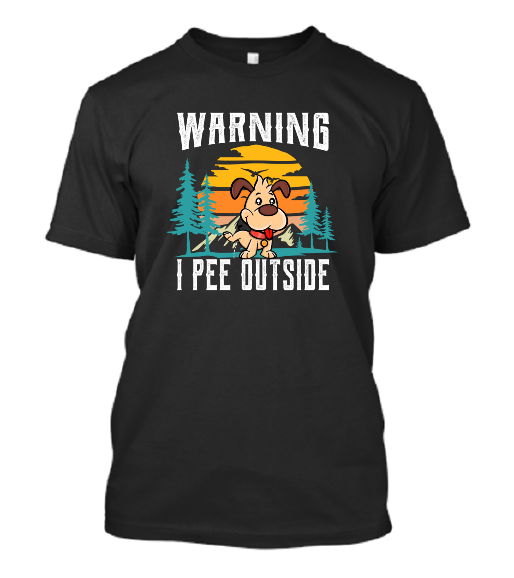 Warning I Pee Outside Funny Dog Camping Outdoor Sunset Forest Scene T-Shirt