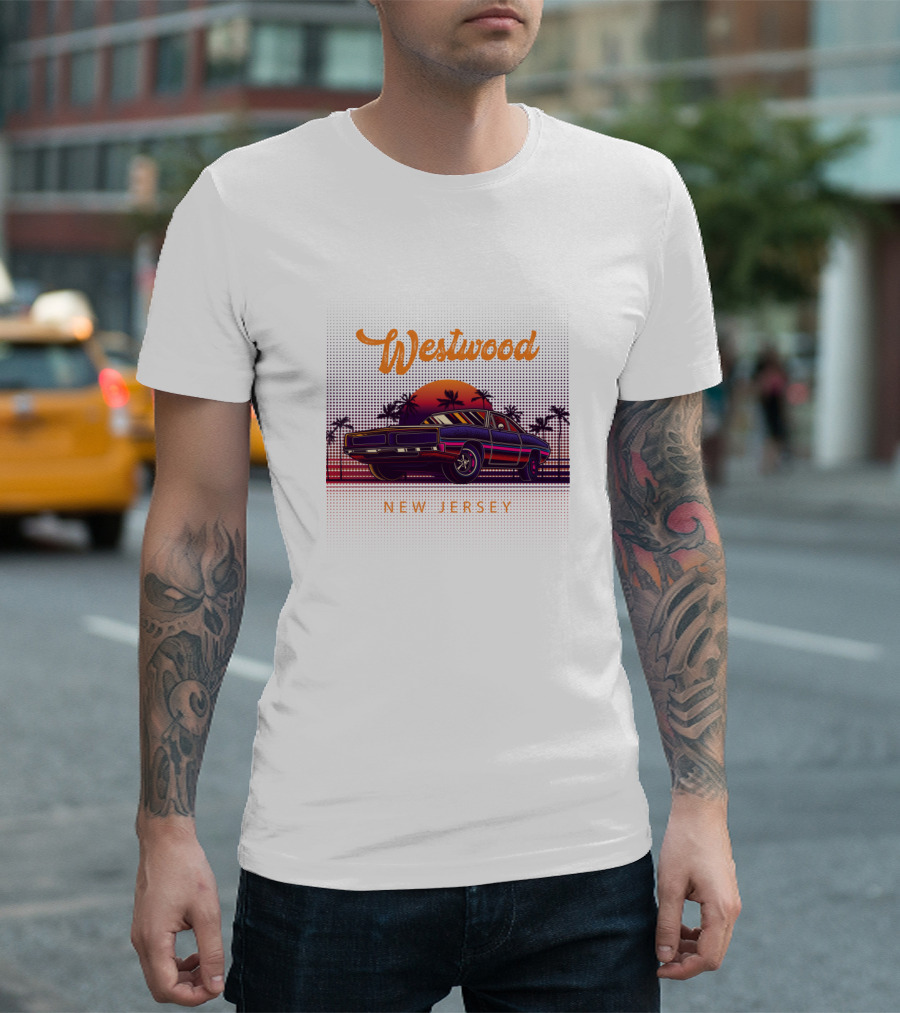 Westwood New Jersey Vintage Muscle Car Retro Sunset T-Shirt