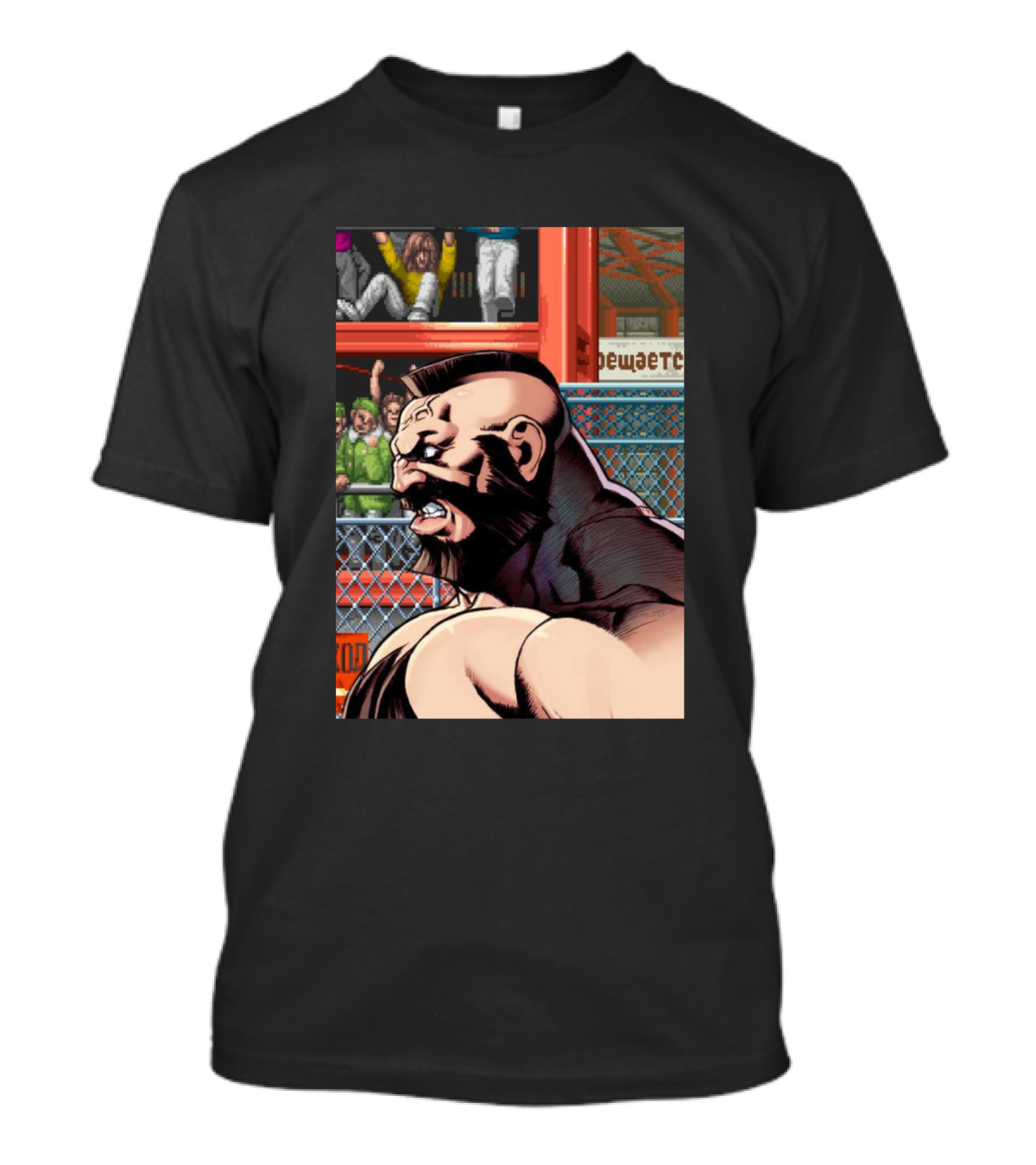 Zangief Character Artwork With Wrestling Arena Background T-Shirt