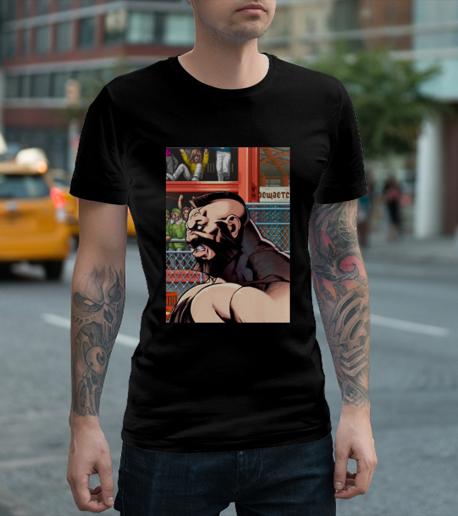 Zangief Character Artwork With Wrestling Arena Background T-Shirt