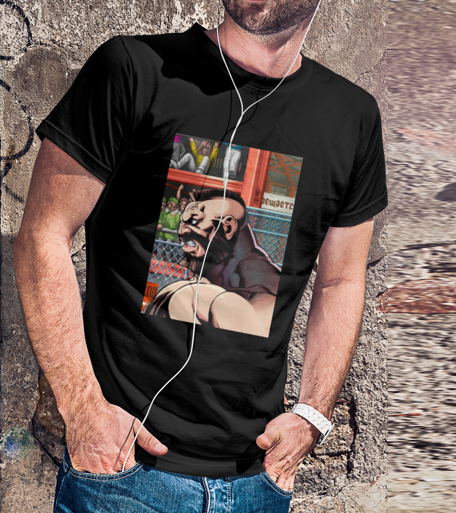 Zangief Character Artwork With Wrestling Arena Background T-Shirt