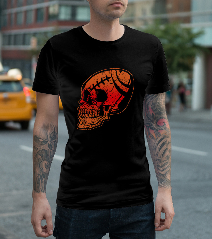 American Football Skull Head Grunge Style Football Helmet Skull T-Shirt