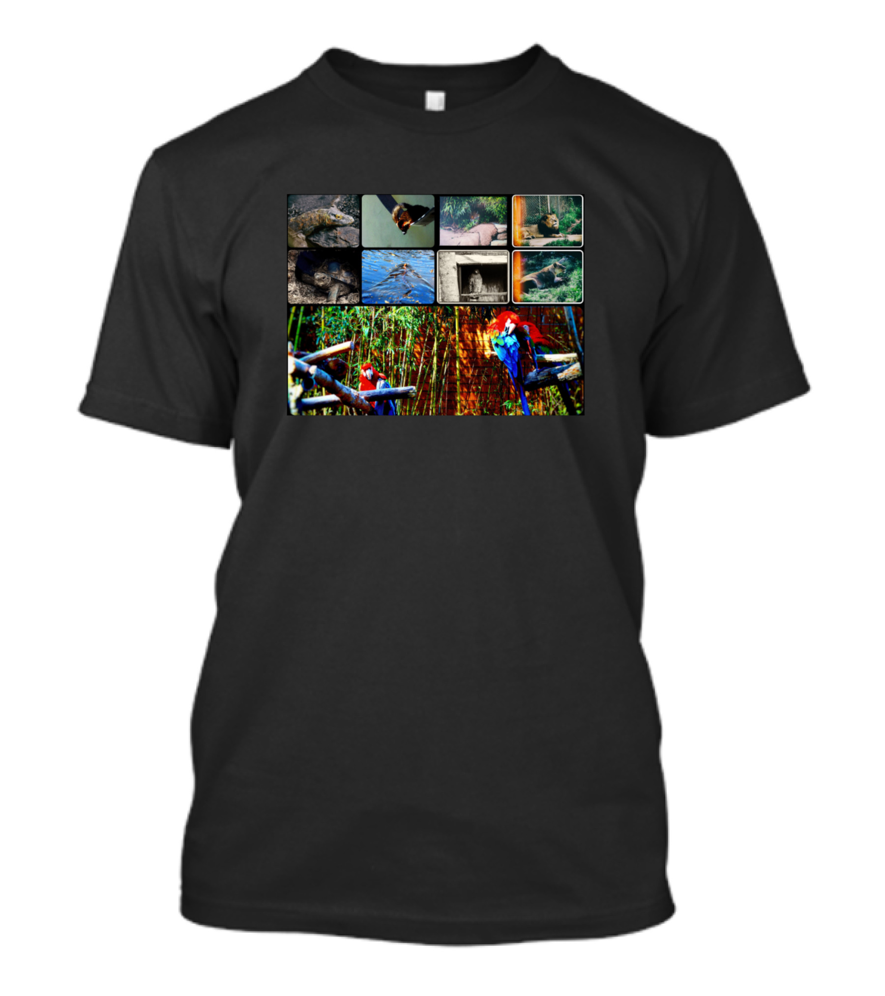 Animal Collage Crocodiles Parrots Bamboo Jungle T-Shirt