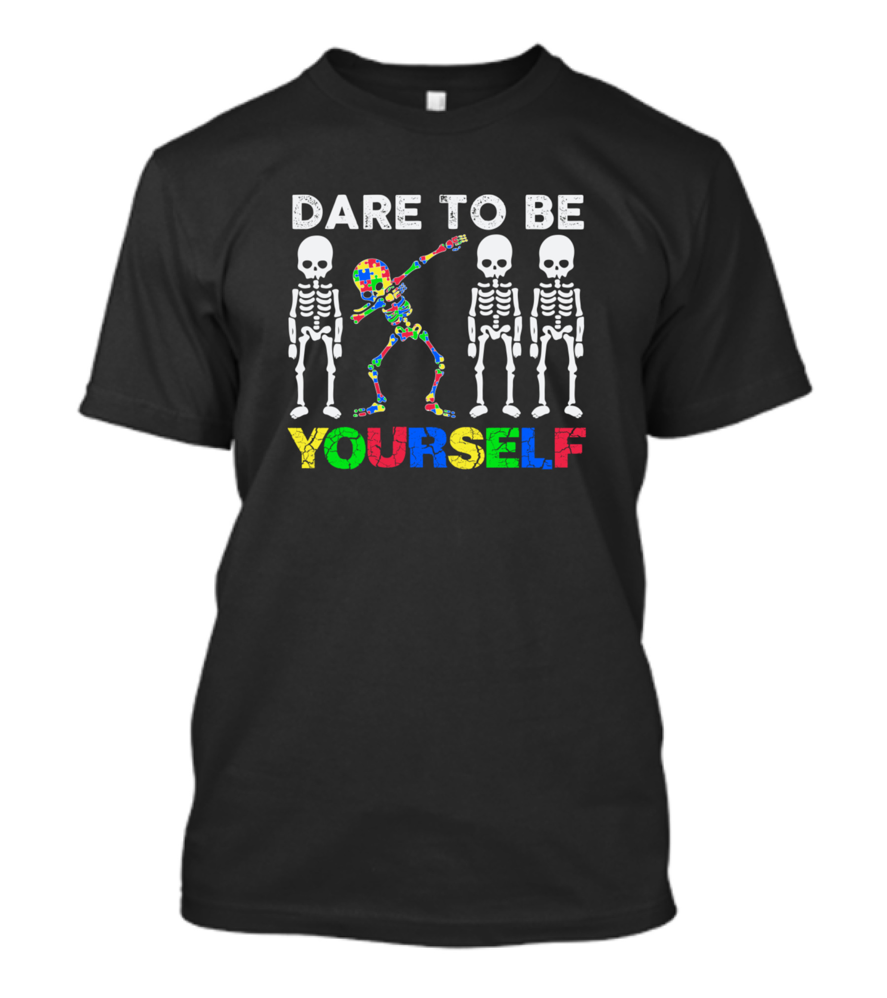 Dare To Be Yourself Autism Awareness Skeletons Puzzle Piece Dance T-Shirt