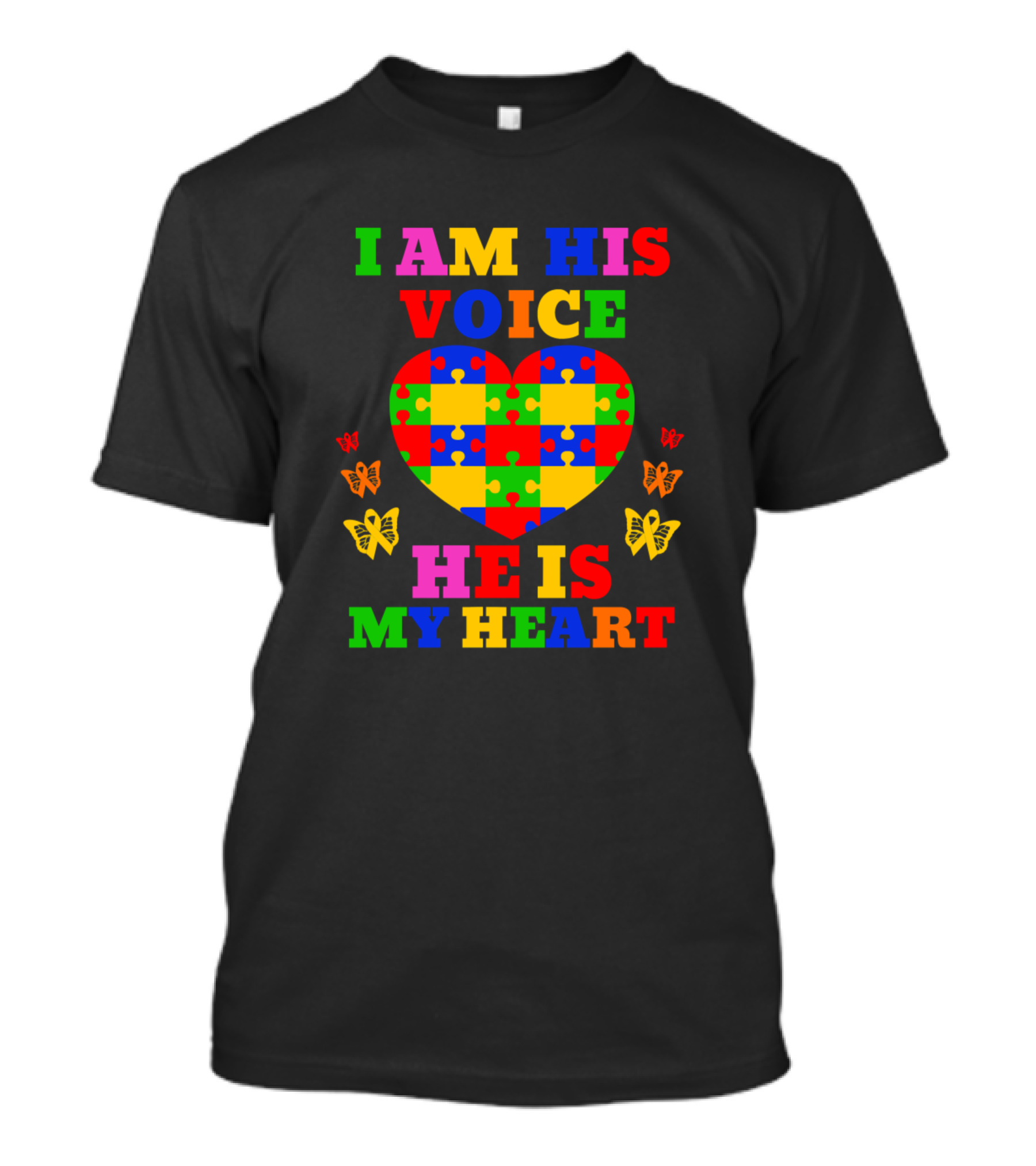 I Am His Voice He Is My Heart Puzzle Heart Autism Support T-Shirt
