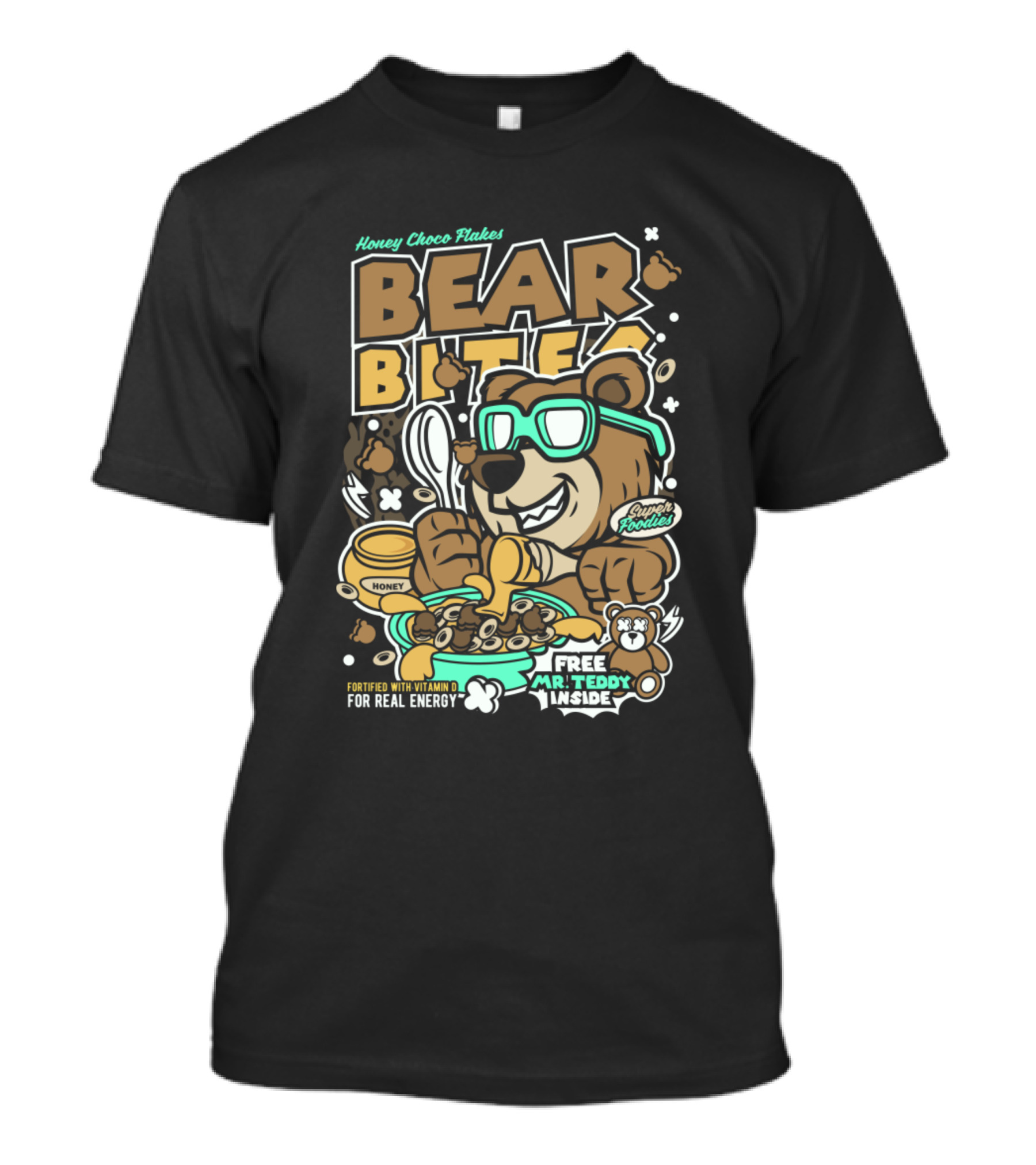 Honey Choco Flakes Bear Bites Fortified With Vitamin D Free Mr. Teddy Inside T-Shirt