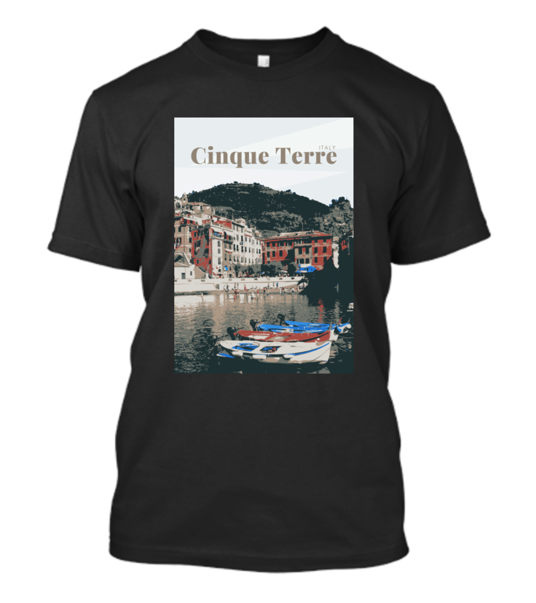 Cinque Terre Italy Scenic Coastline With Boats And Colorful Houses T-Shirt