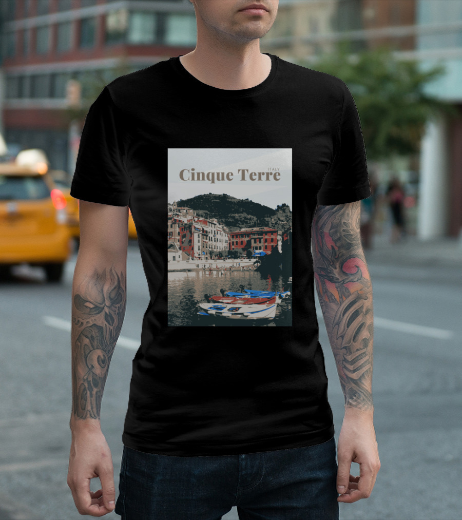 Cinque Terre Italy Scenic Coastline With Boats And Colorful Houses T-Shirt
