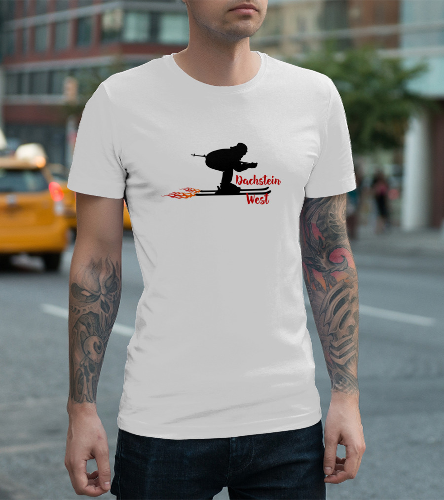 Dachstein West Austria Skiing Silhouette with Flames T-Shirt