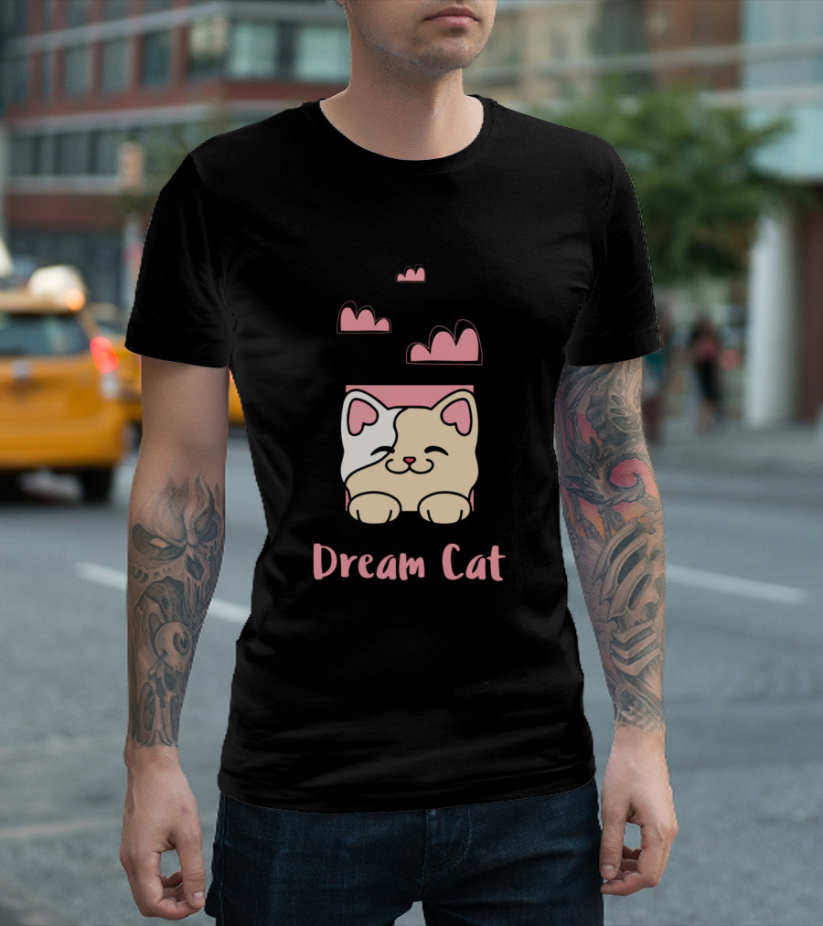 Dream Cat with Cute Sleeping Feline and Pink Clouds T-Shirt