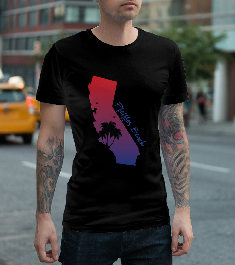 Pfeiffer Beach California Palm Silhouette Sunset Map T-Shirt