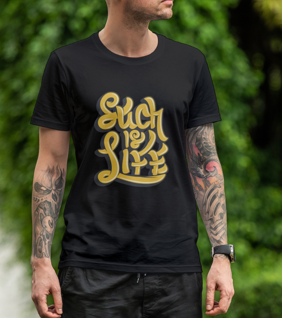 Such Is Life Retro Yellow Cursive Typography T-Shirt