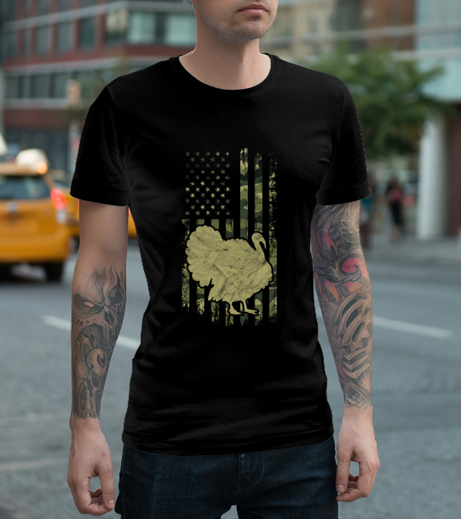 Turkey USA American Flag Camouflage Vintage T-Shirt