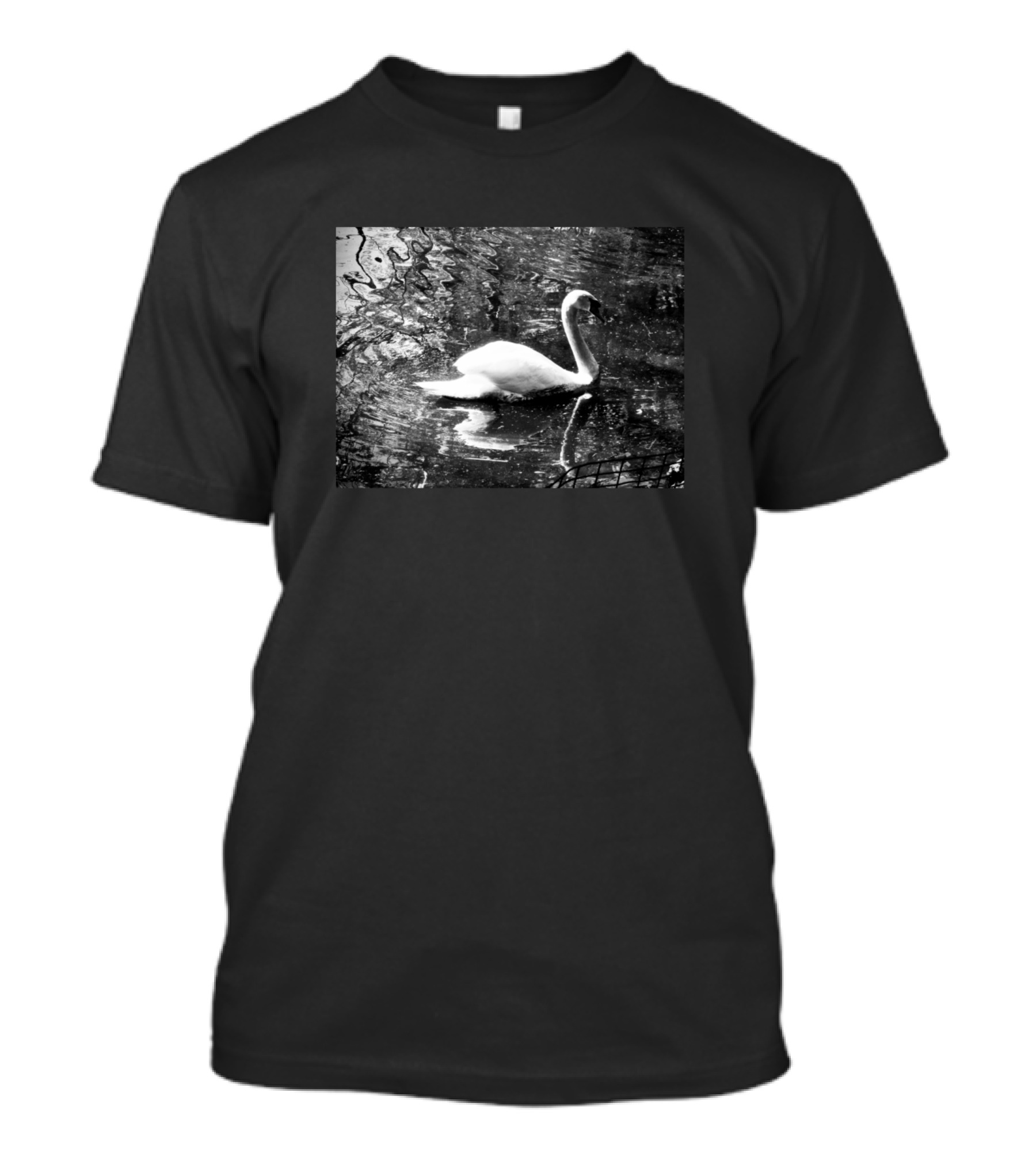Vintage Swan In Black And White Water Reflection T-Shirt
