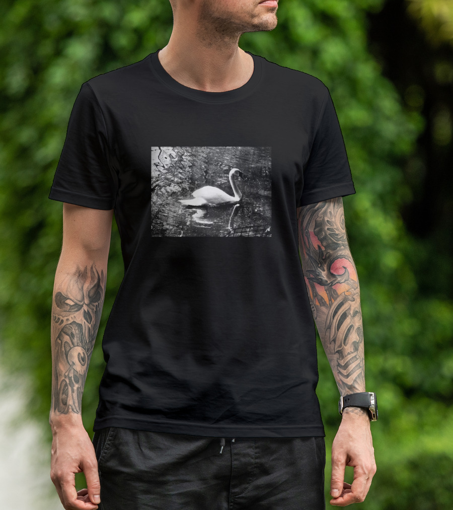 Vintage Swan In Black And White Water Reflection T-Shirt