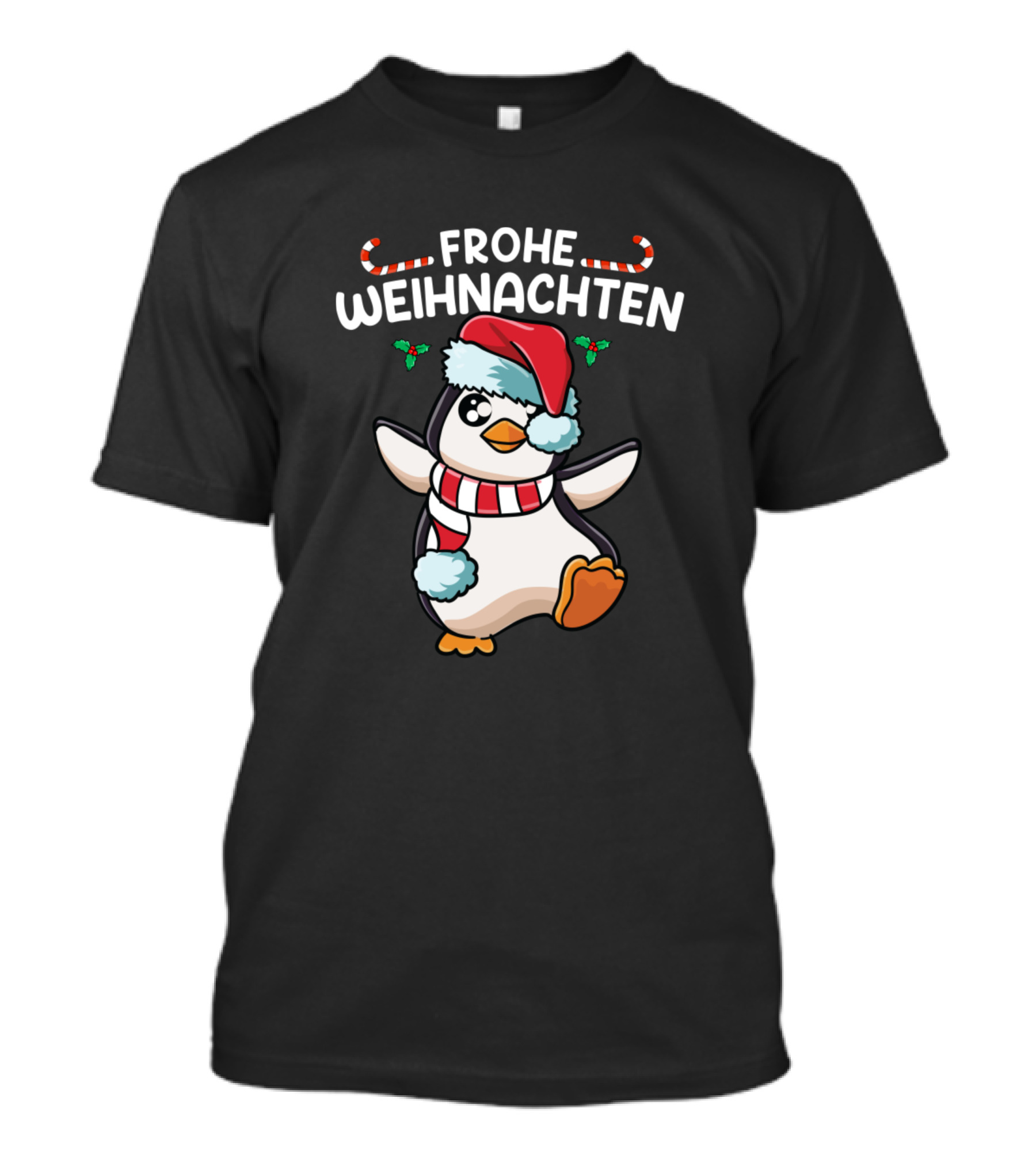 Frohe Weihnachten Lustiges Weihnachtsoutfit Pinguin Mit Mütze Und Schal T-Shirt