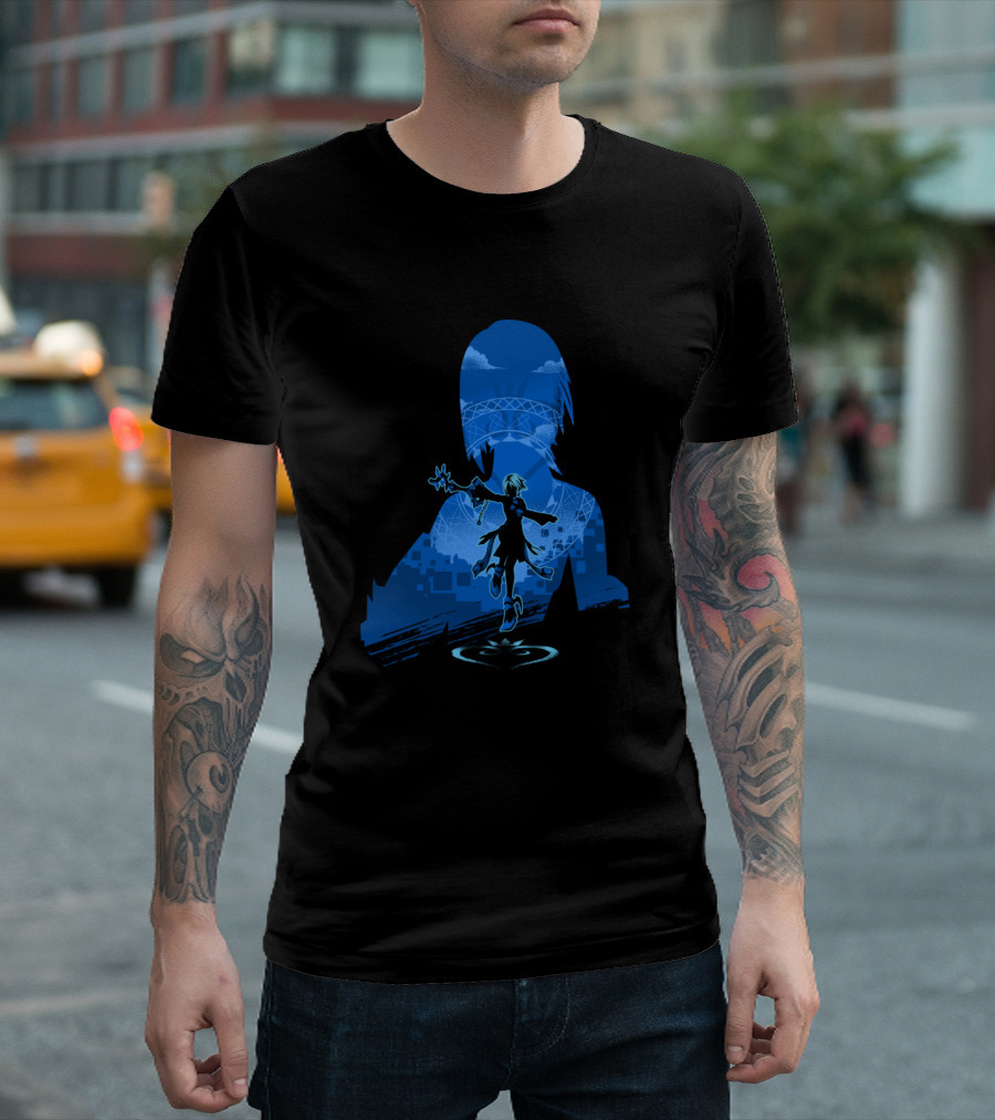 Aqua Kingdom Hearts Silhouette in Digital Realm T-Shirt