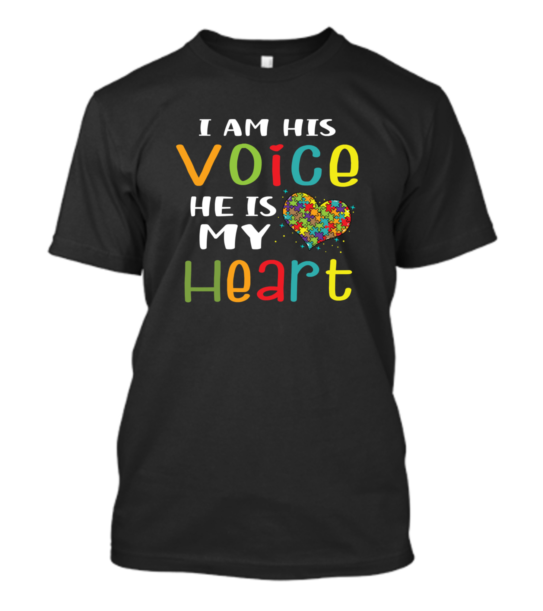 I Am His Voice He Is My Heart Autism Puzzle Heart T-Shirt