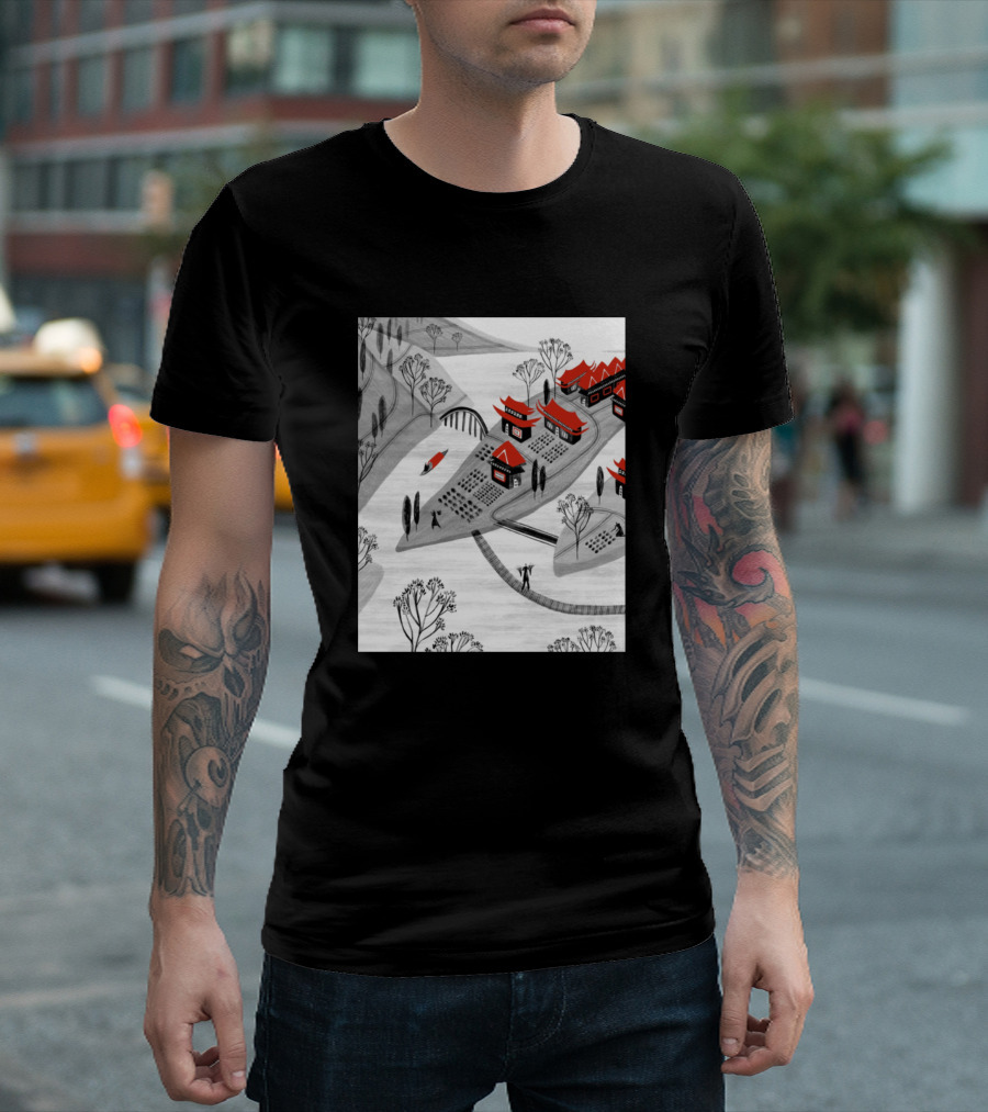 Beautiful China Village Landscape with Traditional Architecture and Bridge T-Shirt