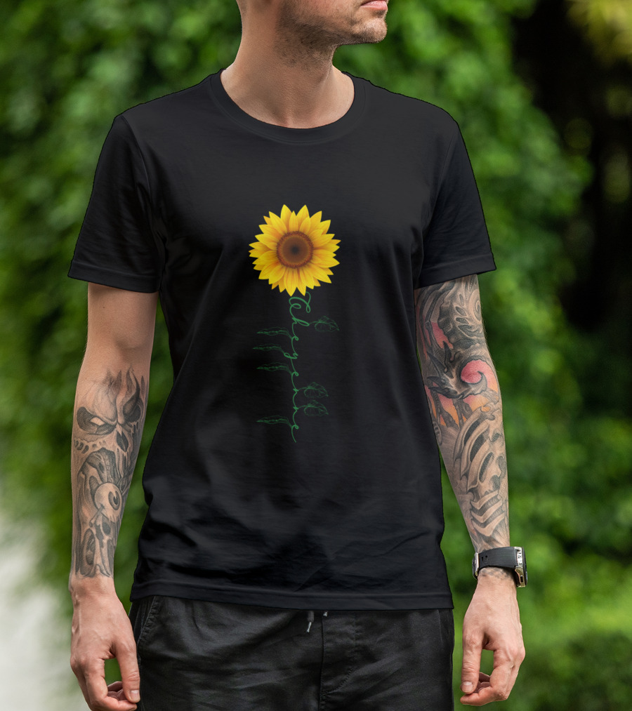 Cheyenne City Sunflower Flower With Green Stem And Leaves T-Shirt