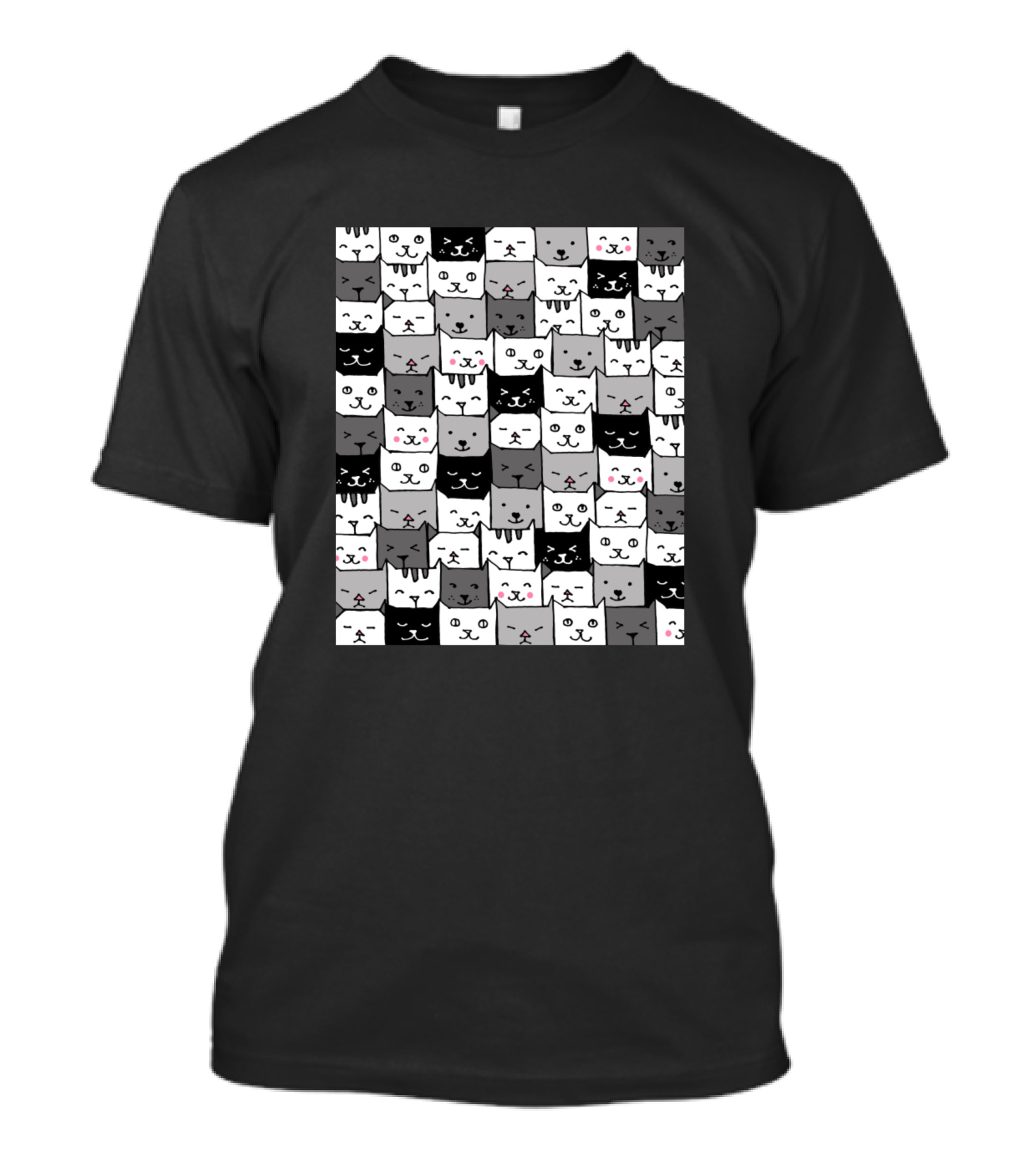 Clowder Of Cats Cartoon Pattern With Black White And Gray Faces T-Shirt