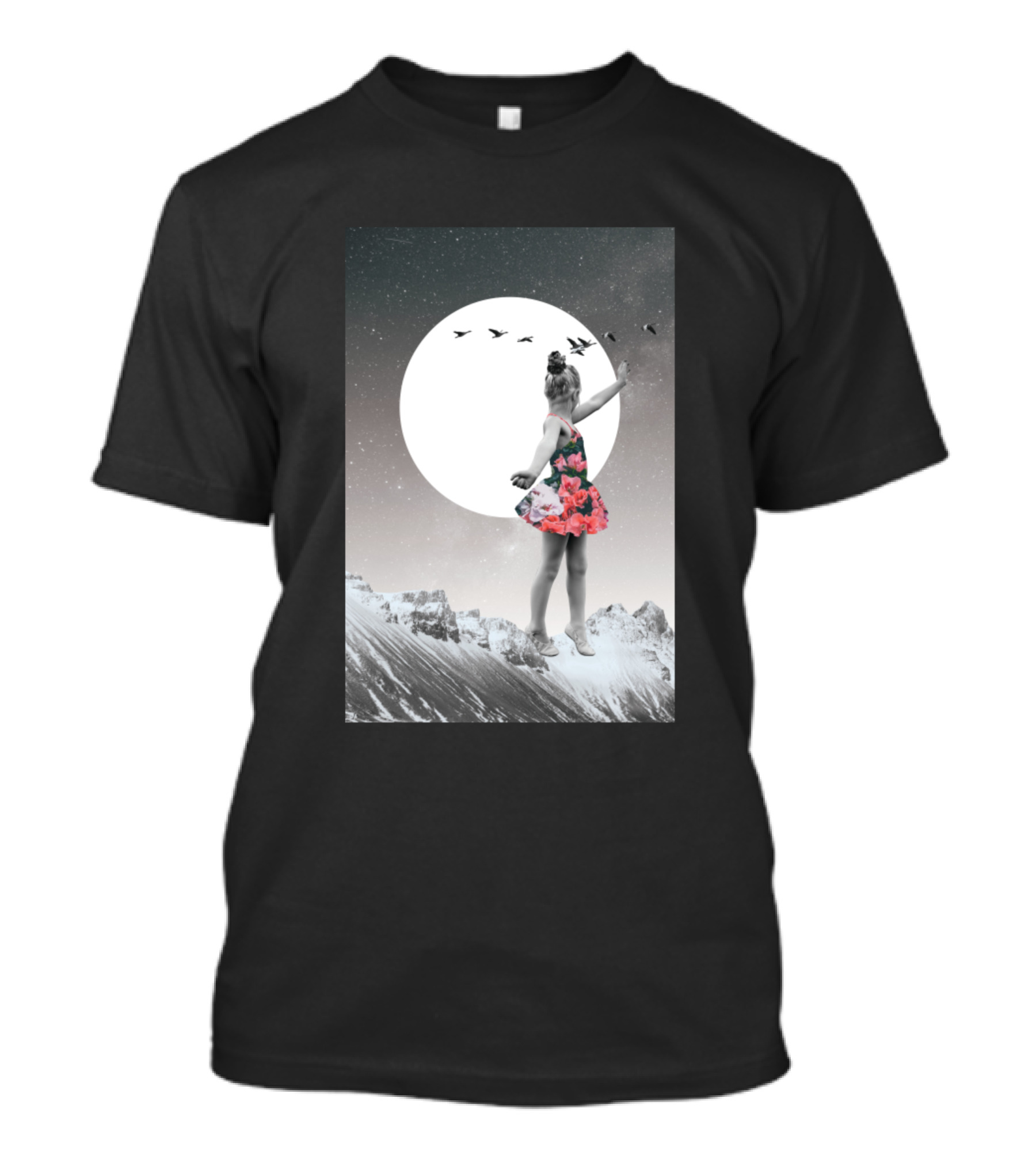 Conquer The Mountains With Ballerina In Floral Dress Under A Starry Sky T-Shirt