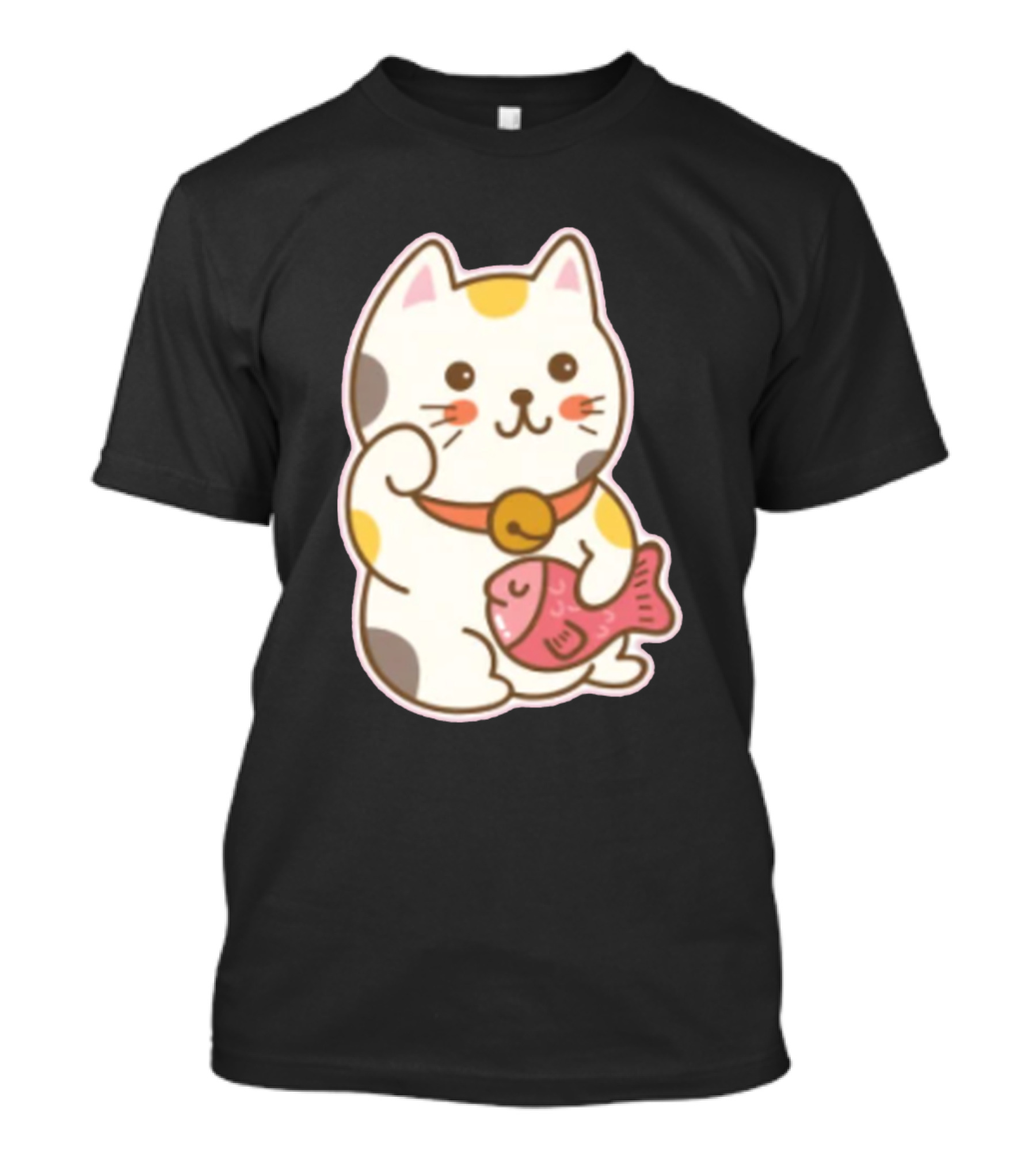 Cutie Maneki Neko Lucky Cat With Fish T-Shirt