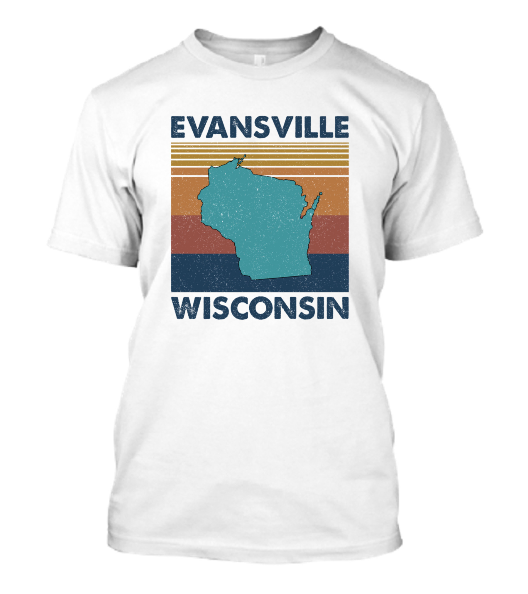 Evansville Wisconsin Vintage Map And Stripes T-Shirt