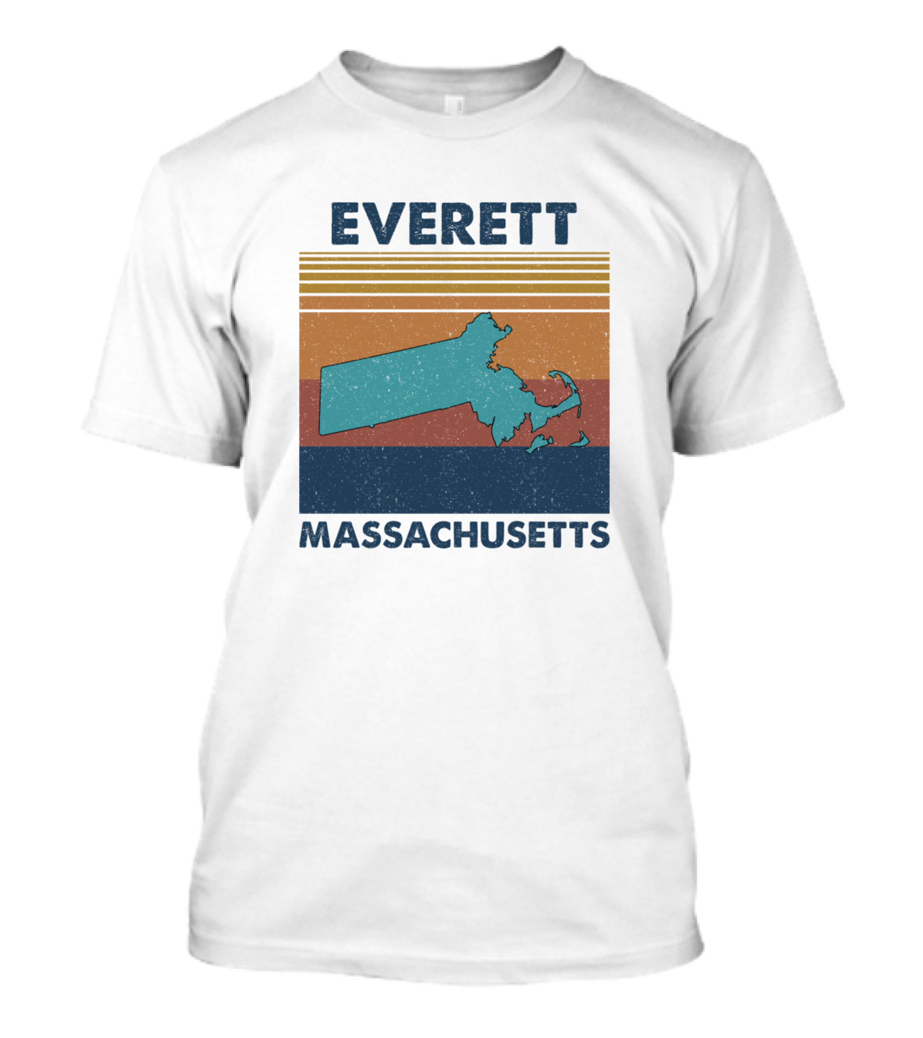 Everett Massachusetts Retro Map Silhouette With Stripes T-Shirt